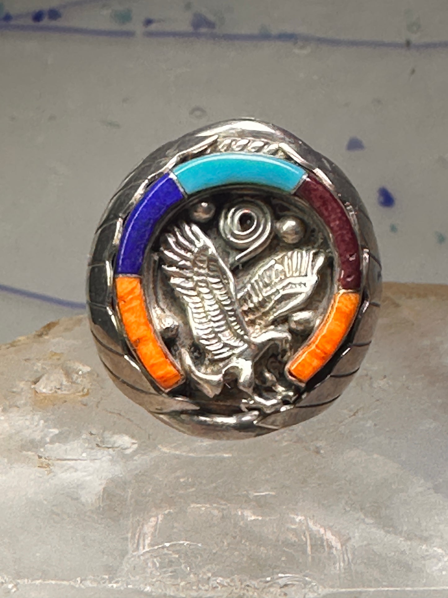 Navajo Horseshoe ring Eagle Turquoise band size 11.7 band sterling silver Good Luck men