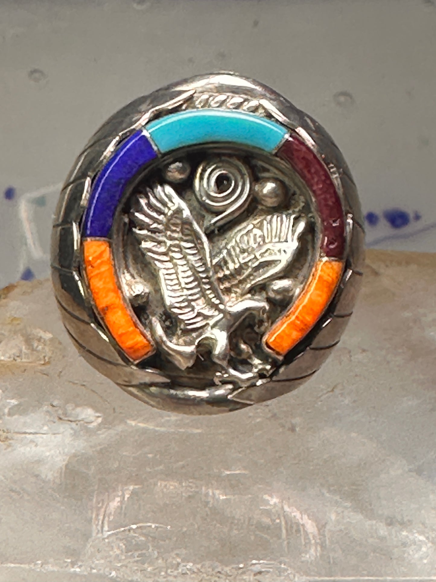 Navajo Horseshoe ring Eagle Turquoise band size 11.7 band sterling silver Good Luck men