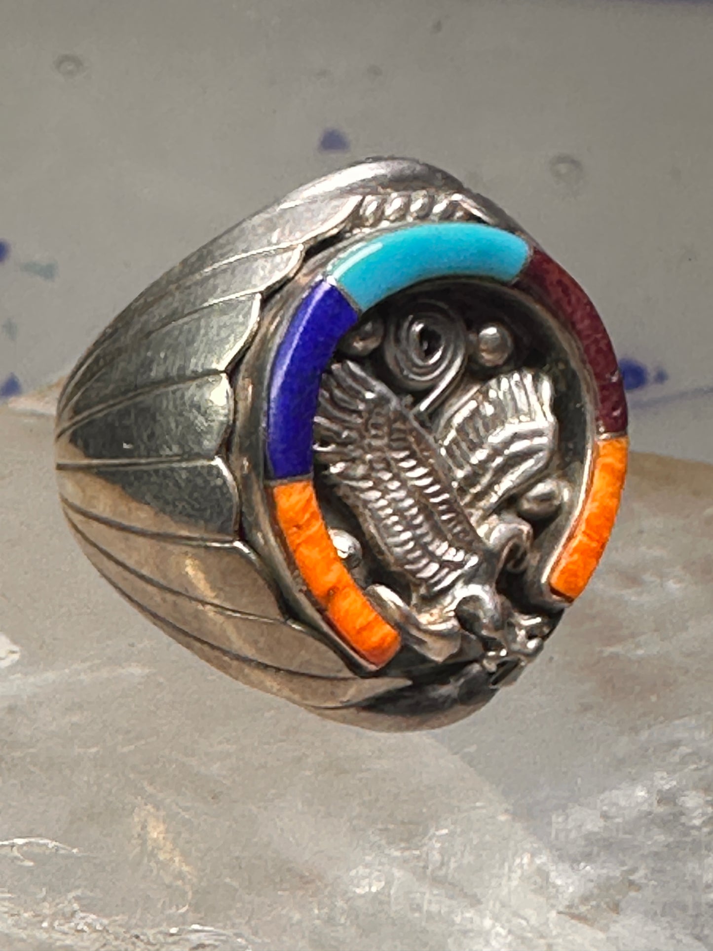 Navajo Horseshoe ring Eagle Turquoise band size 11.7 band sterling silver Good Luck men