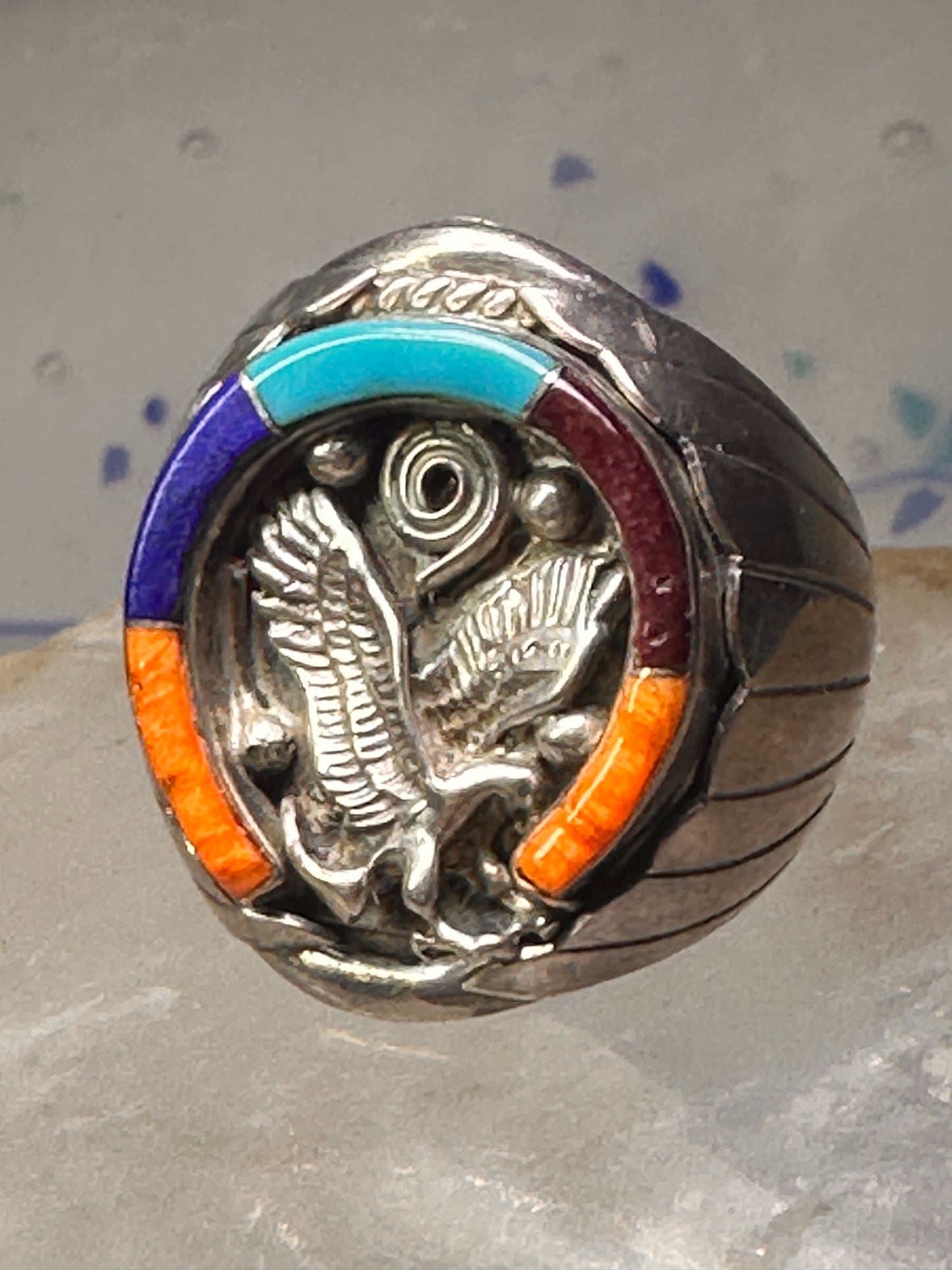 Navajo Horseshoe ring Eagle Turquoise band size 11.7 band sterling silver Good Luck men