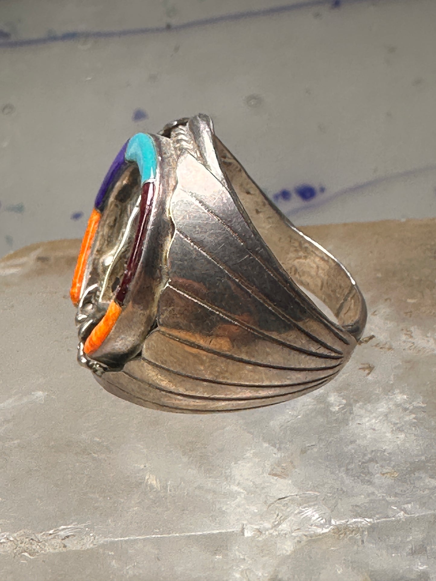 Navajo Horseshoe ring Eagle Turquoise band size 11.7 band sterling silver Good Luck men