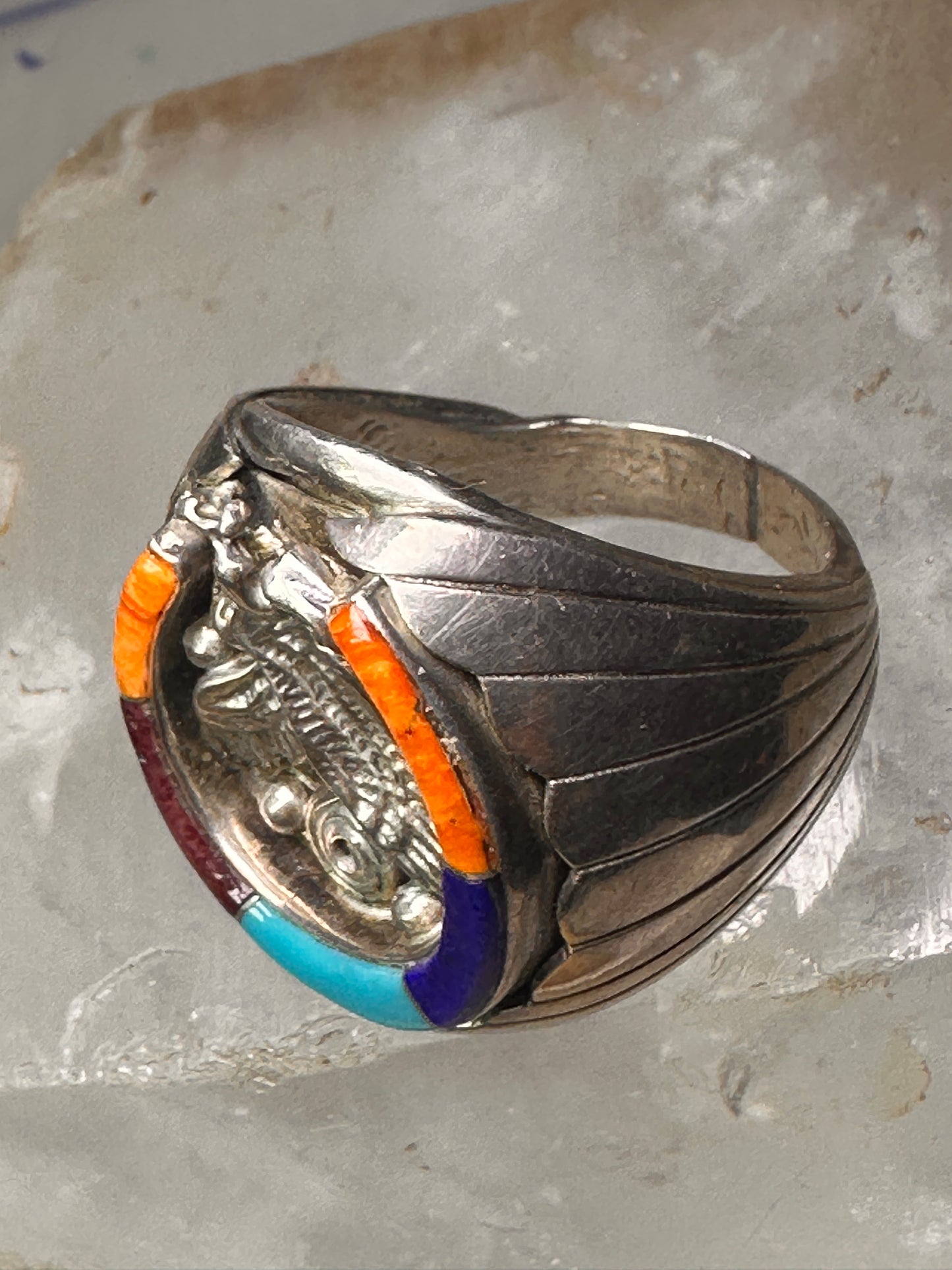 Navajo Horseshoe ring Eagle Turquoise band size 11.7 band sterling silver Good Luck men