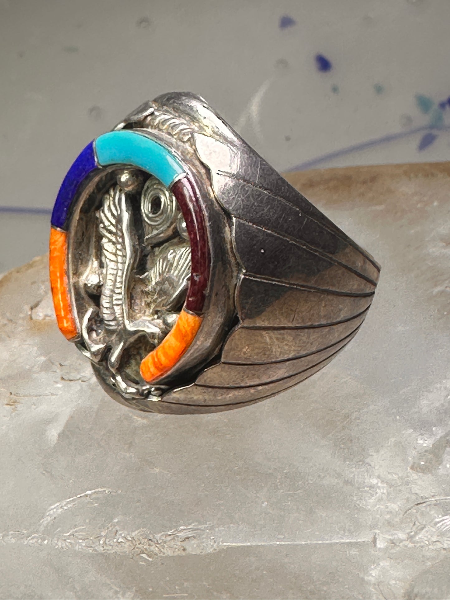 Navajo Horseshoe ring Eagle Turquoise band size 11.7 band sterling silver Good Luck men