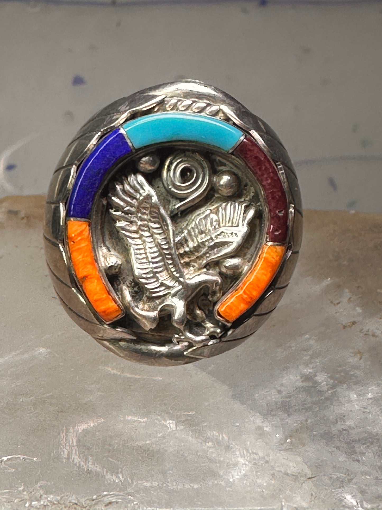 Navajo Horseshoe ring Eagle Turquoise band size 11.7 band sterling silver Good Luck men
