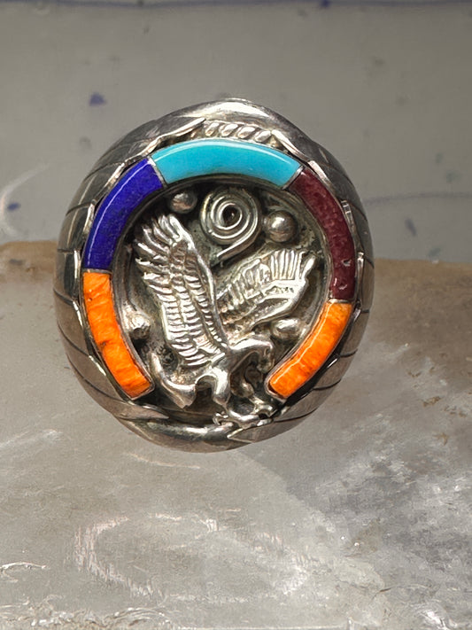 Navajo Horseshoe ring Eagle Turquoise band size 11.7 band sterling silver Good Luck men