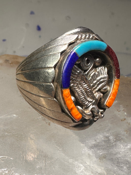 Navajo Horseshoe ring Eagle Turquoise band size 11.7 band sterling silver Good Luck men
