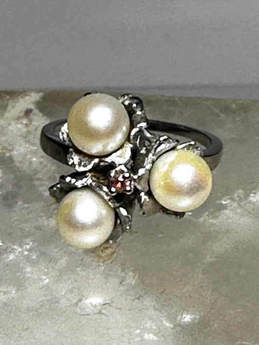 Pearls ring pink ice CZ sterling silver prom size 7.75 women girls