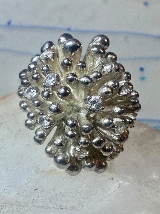 Firecracker ring dome sparkle brutalist band CZ Heavy Vintage Size 5 sterling silver women
