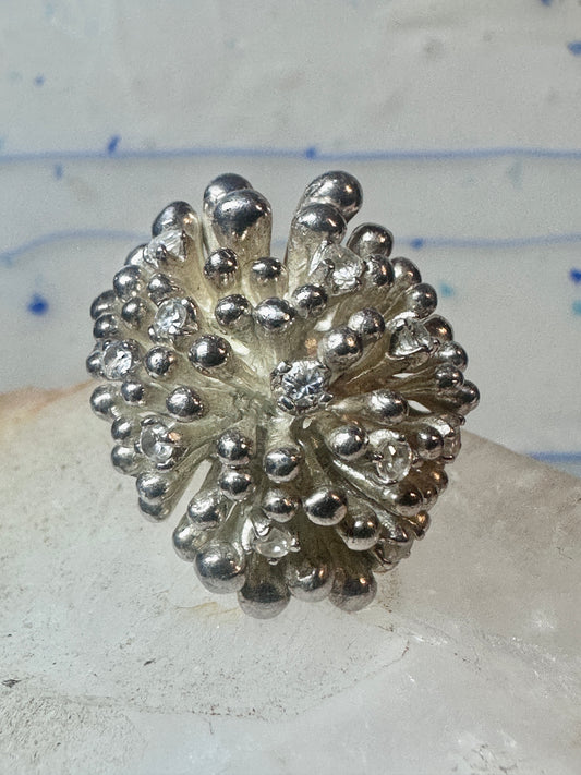 Firecracker ring dome sparkle brutalist band CZ Heavy Vintage Size 5 sterling silver women