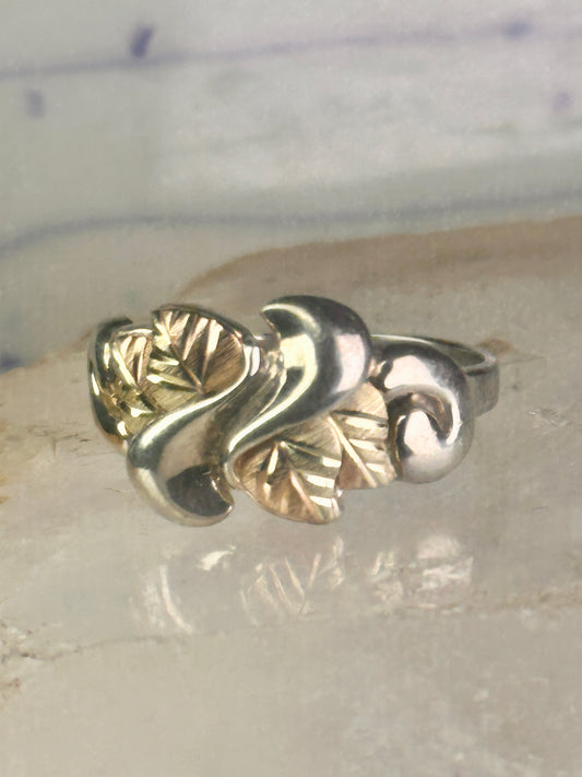 Black Hills Gold ring leaves wedding band size 9 sterling silver women