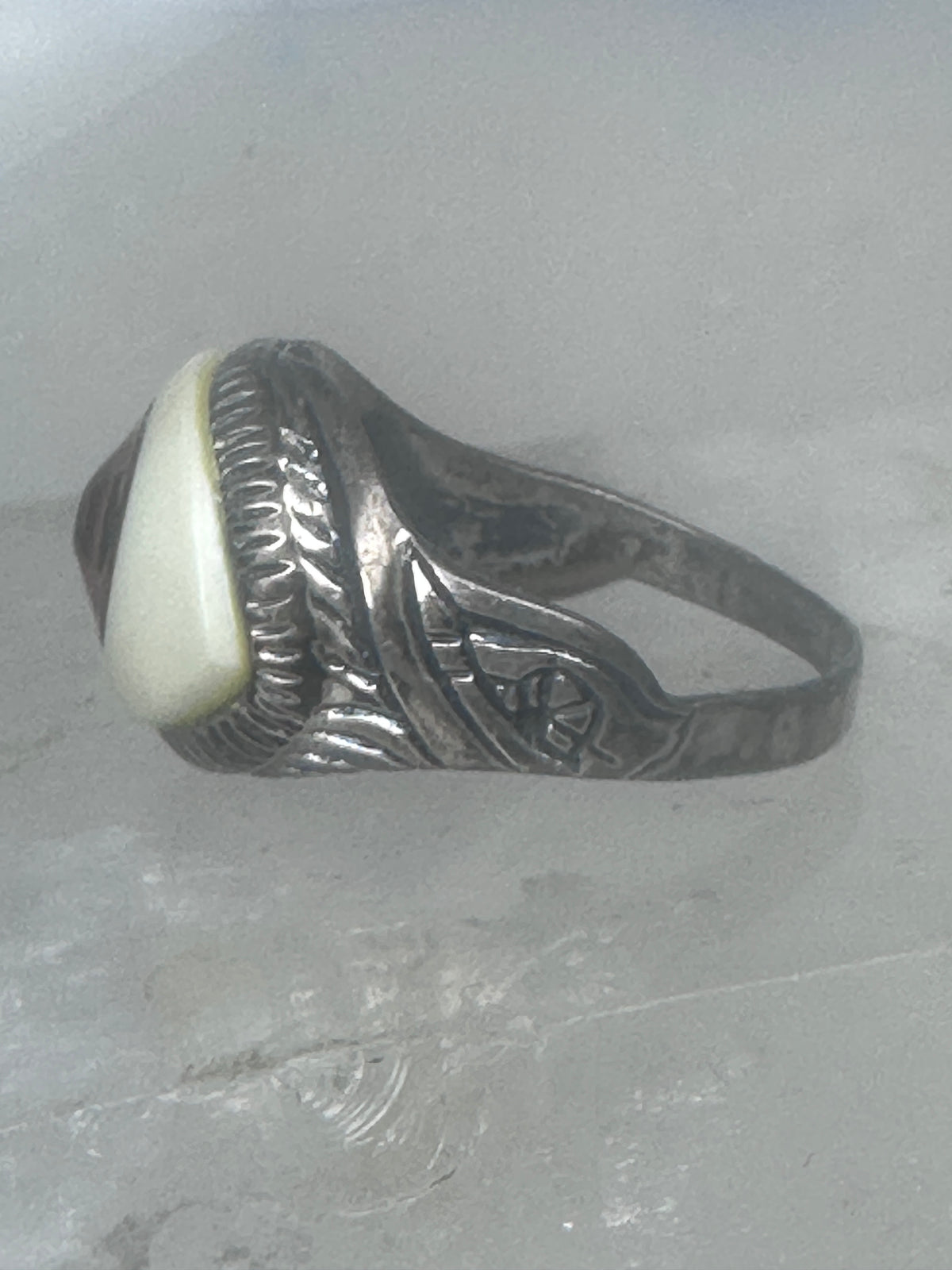 Vintage Sterling Silver Brown Eyeball Ring Gothic Statement Band Size 7.50 925