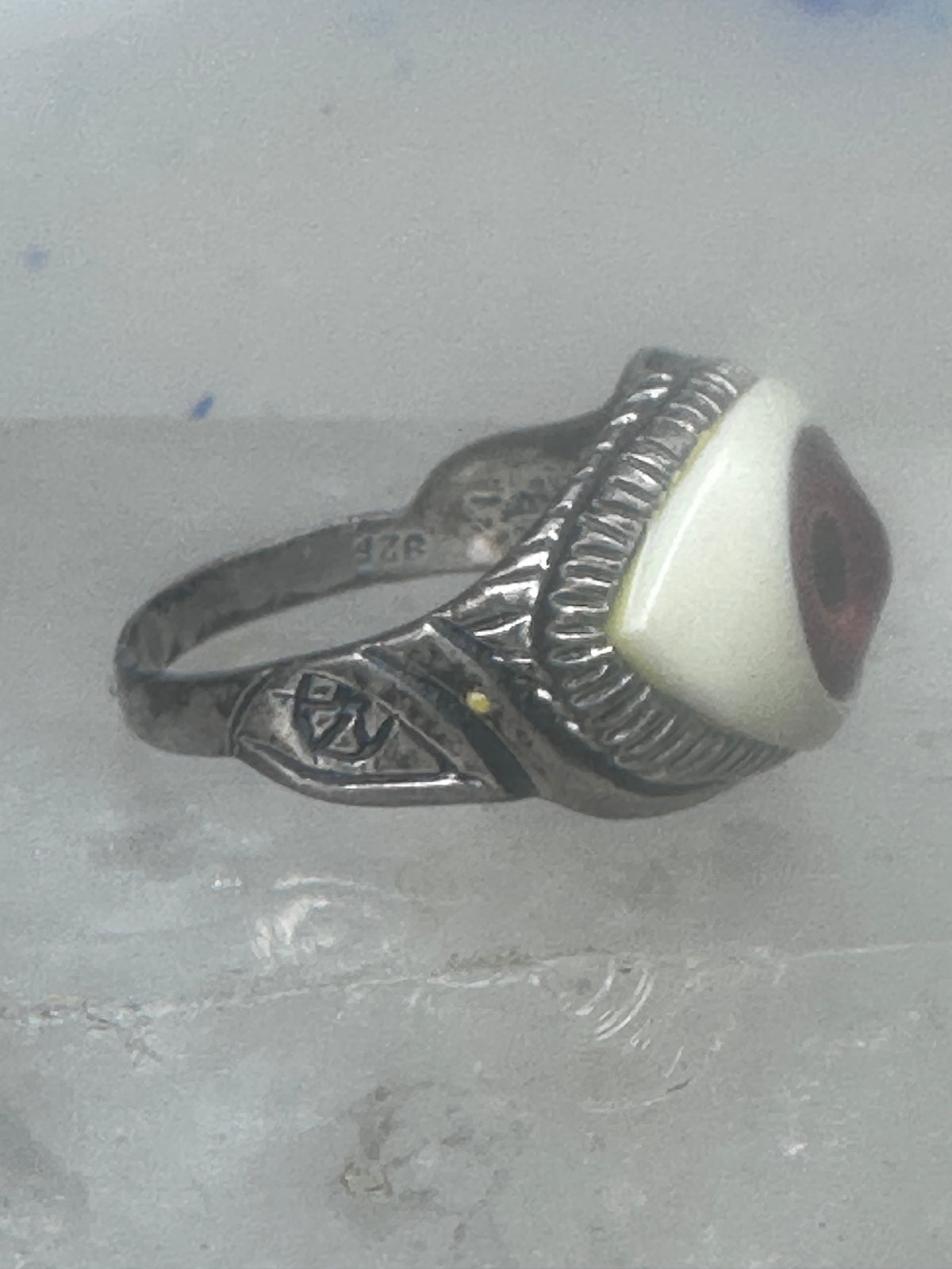 Vintage Sterling Silver Brown Eyeball Ring Gothic Statement Band Size 7.50 925
