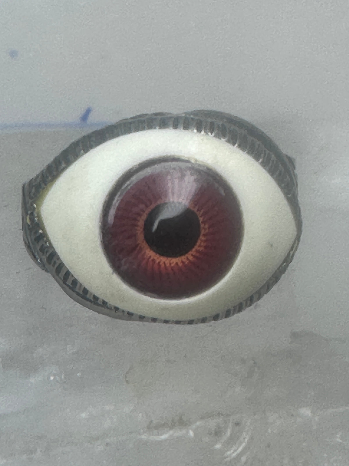 Vintage Sterling Silver Brown Eyeball Ring Gothic Statement Band Size 7.50 925