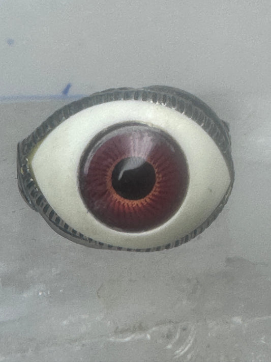 Vintage Sterling Silver Brown Eyeball Ring Gothic Statement Band Size 7.50 925