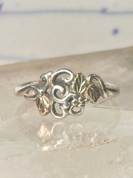 Black Hills Gold ring leaves band size 7.75 sterling silver women
