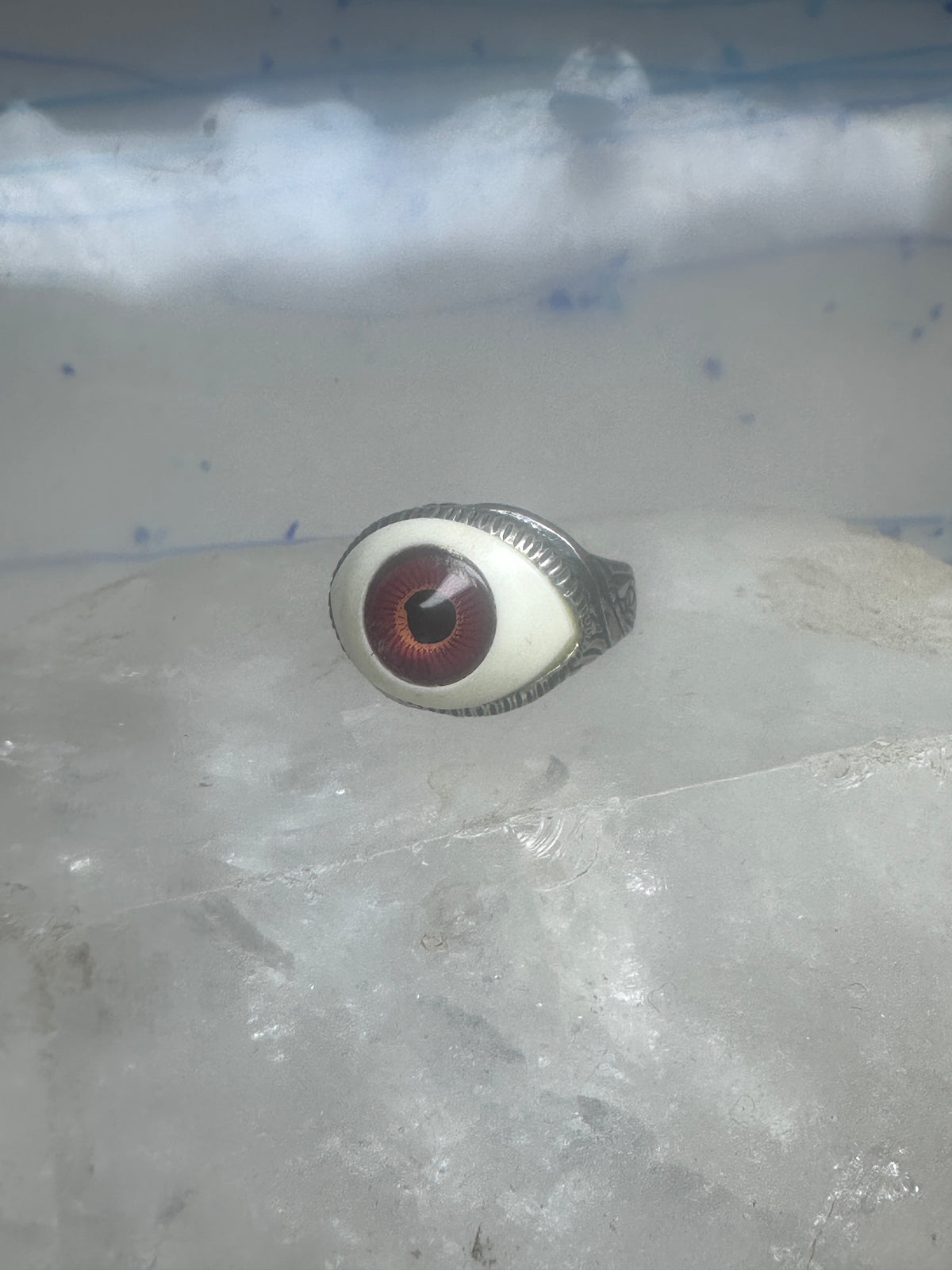 Vintage Sterling Silver Brown Eyeball Ring Gothic Statement Band Size 7.50 925