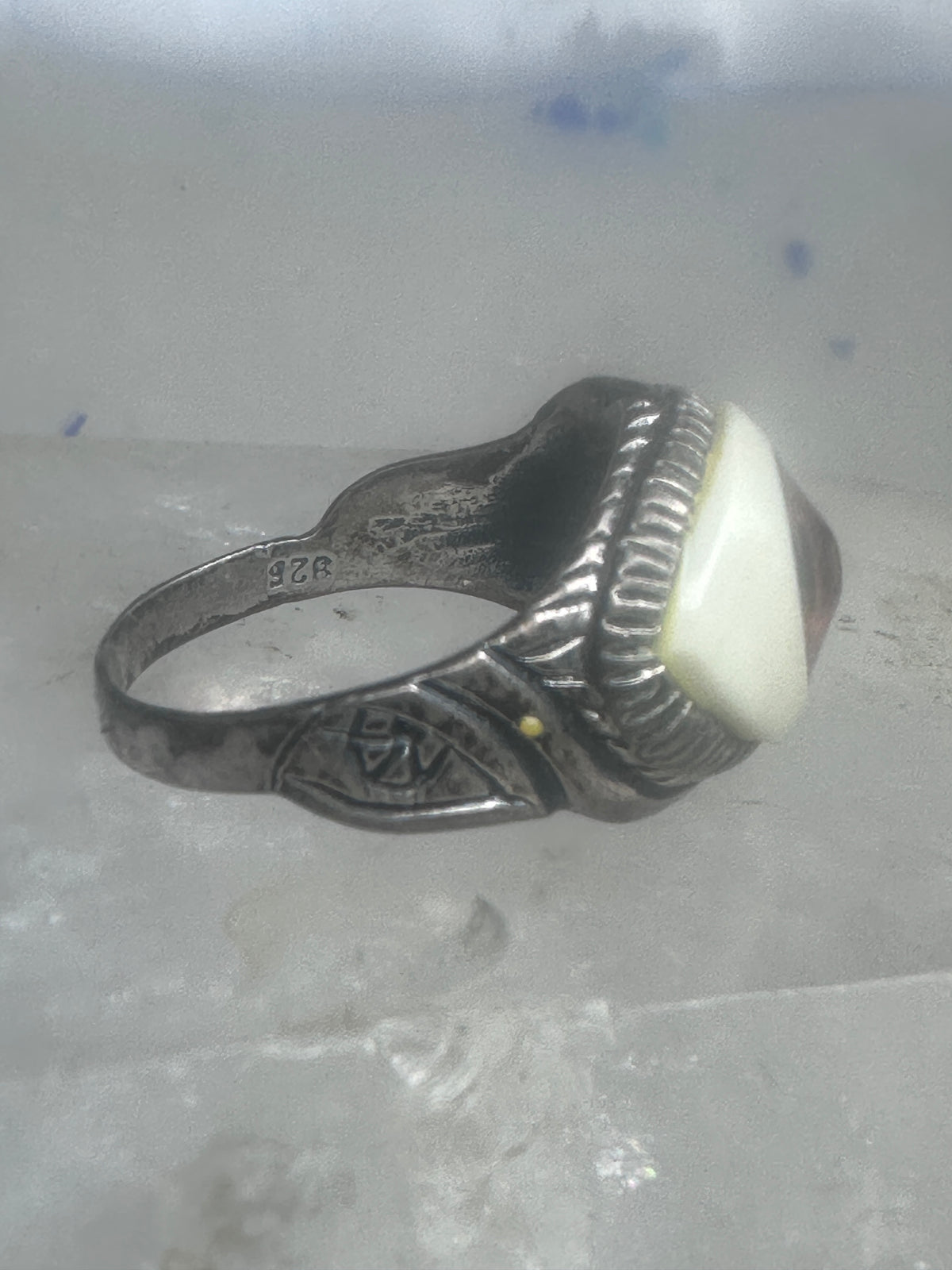Vintage Sterling Silver Brown Eyeball Ring Gothic Statement Band Size 7.50 925