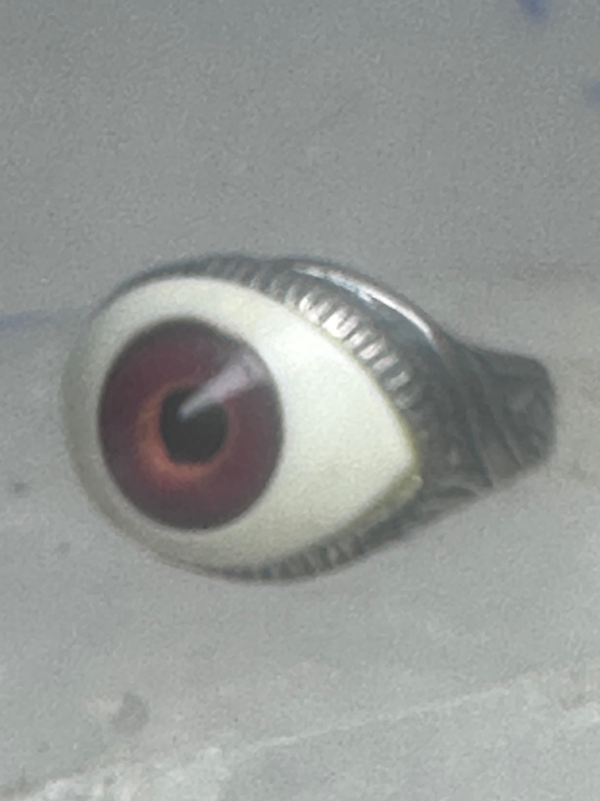 Vintage Sterling Silver Brown Eyeball Ring Gothic Statement Band Size 7.50 925