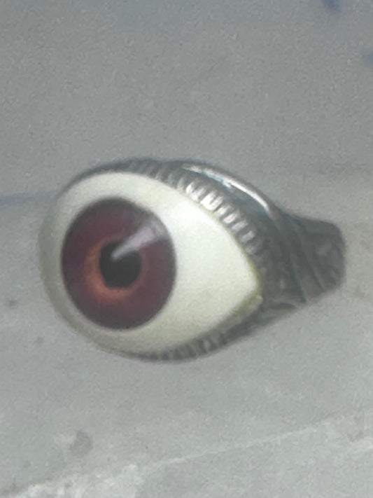 Vintage Sterling Silver Brown Eyeball Ring Gothic Statement Band Size 7.50 925