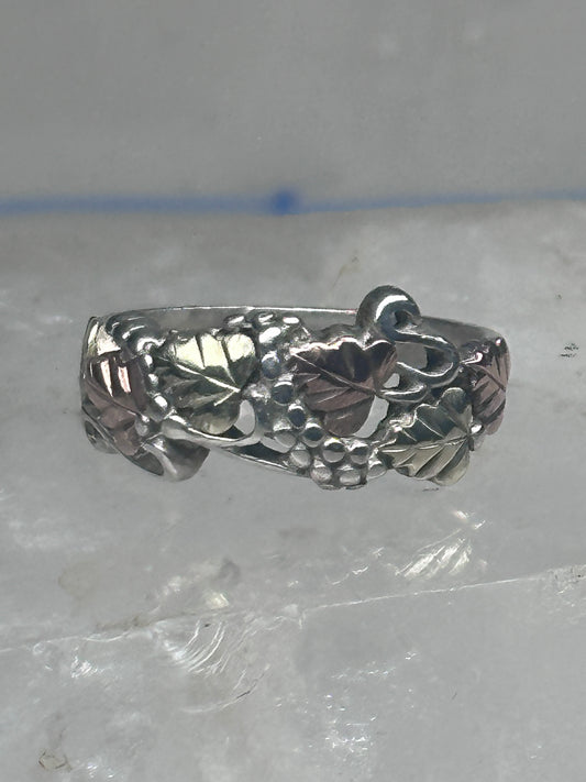 Vintage Sterling Silver Black Hills Gold Grape Leaf Ring Coleman Co Size 7 925