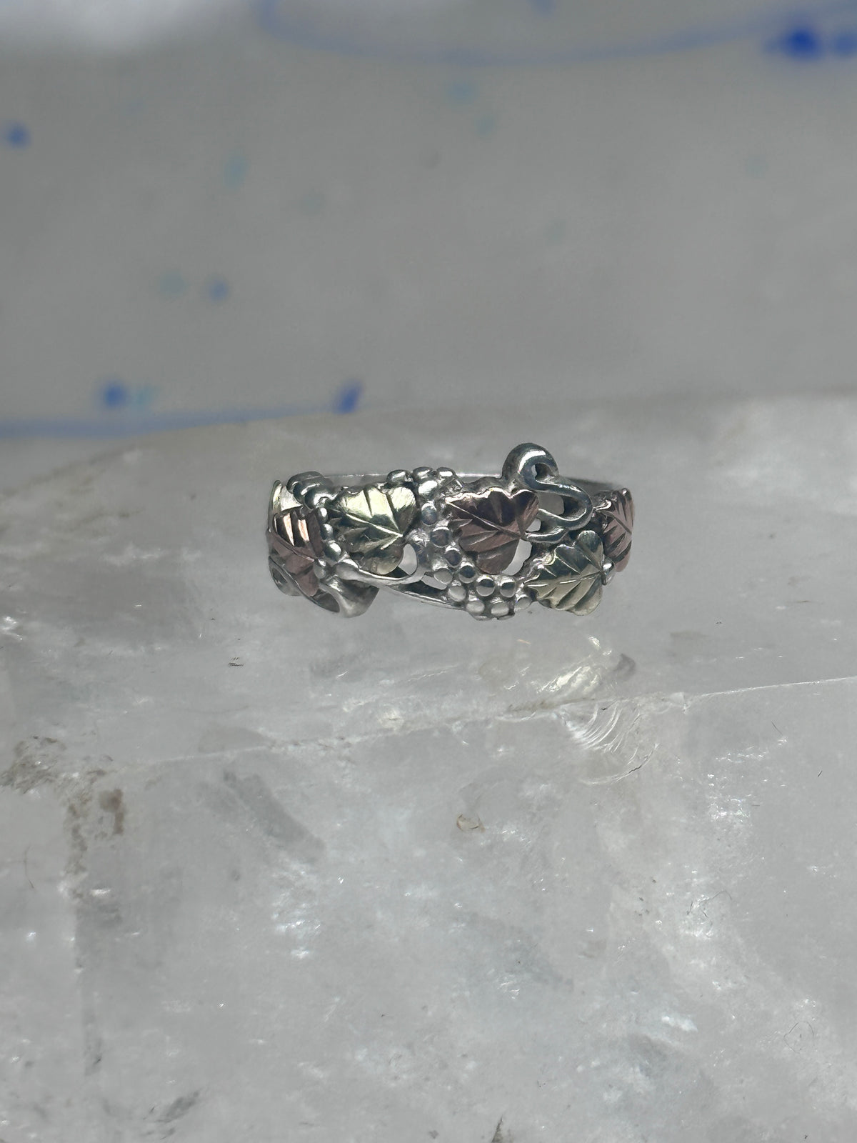 Vintage Sterling Silver Black Hills Gold Grape Leaf Ring Coleman Co Size 7 925