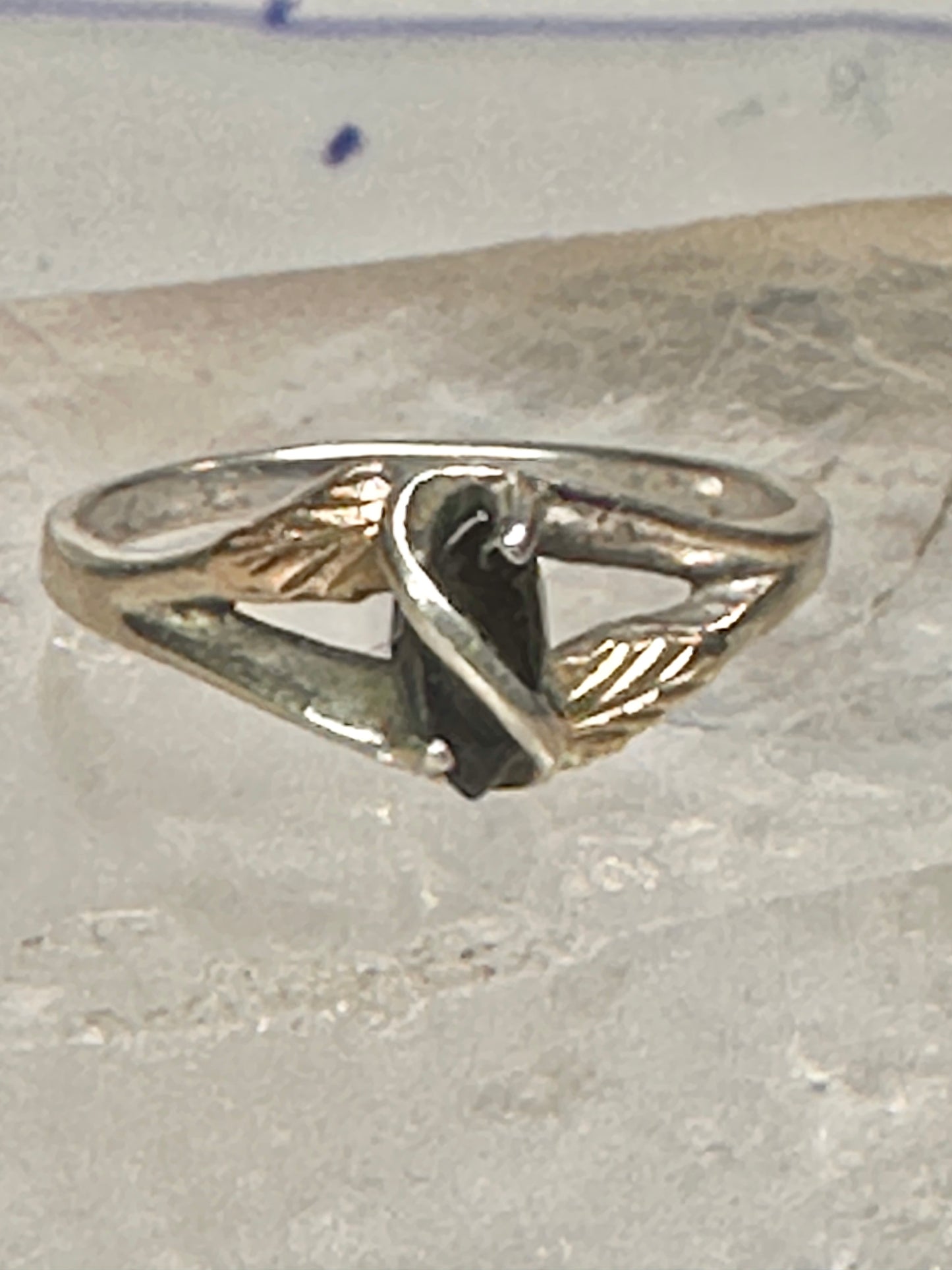 Black Hills Gold ring leaves onyx band size 10 sterling silver women girls