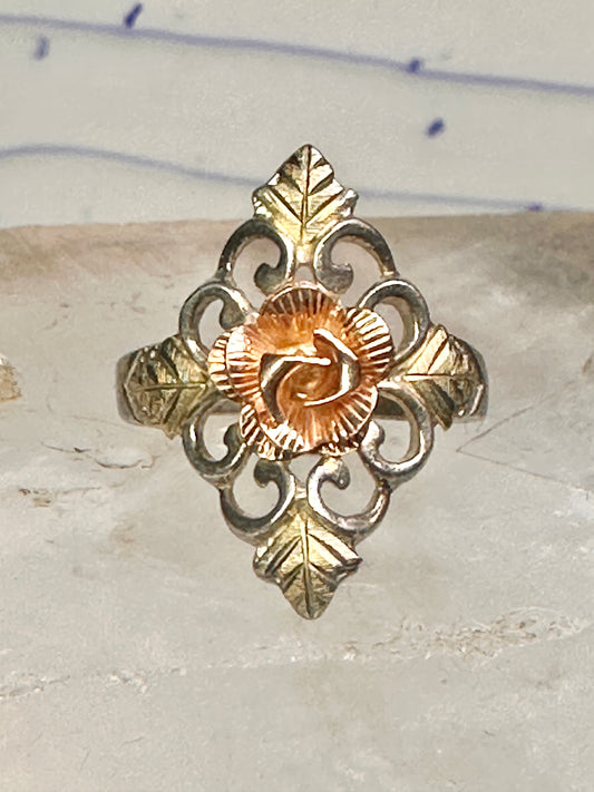 Black Hills Gold ring leaves rose band size 7 sterling silver women girls