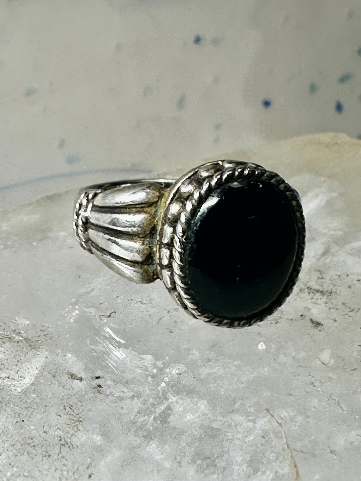 Onyx ring size 6.75 sterling silver mourning band women girls