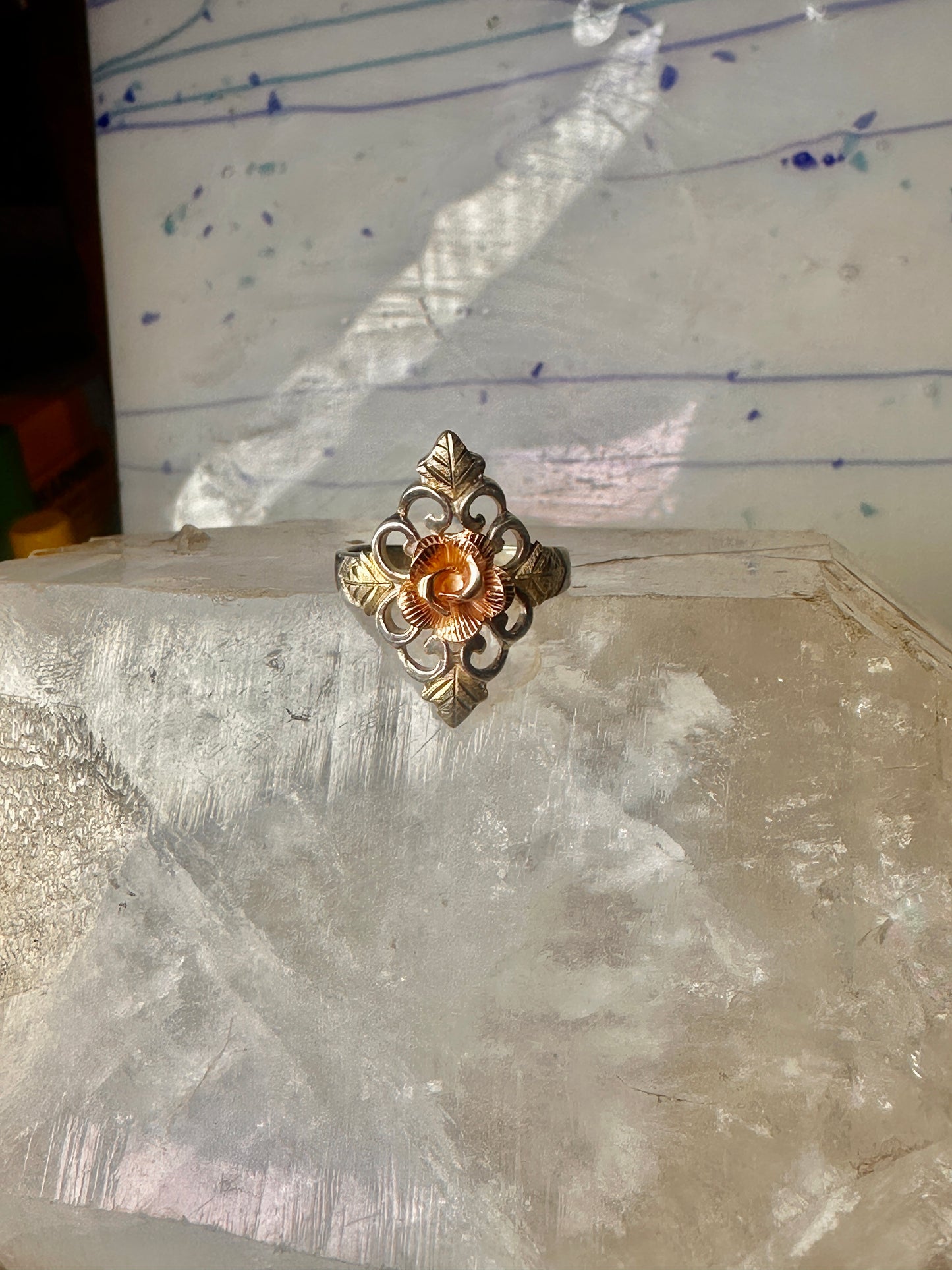 Black Hills Gold ring leaves rose band size 7 sterling silver women girls