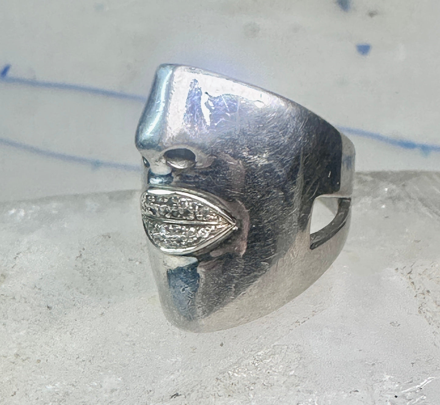 Sonia Bitton face ring Diamond lips band Size 6.75 sterling silver women