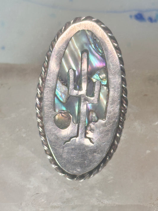 Long Cactus ring abalone Mexico landscape size 4.75 sterling silver women