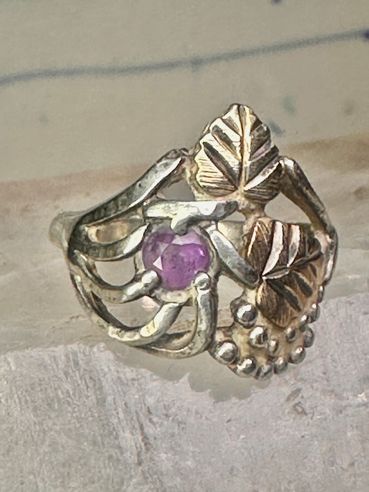 Black Hills Gold ring leaves amethyst band size 6 sterling silver women girls