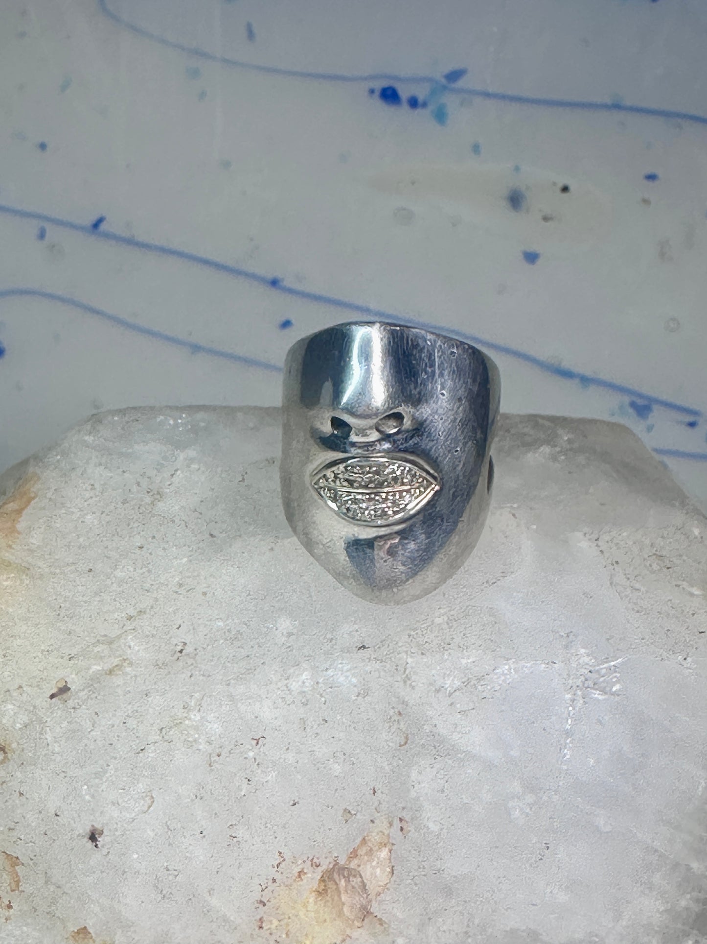 Sonia Bitton face ring Diamond lips band Size 6.75 sterling silver women