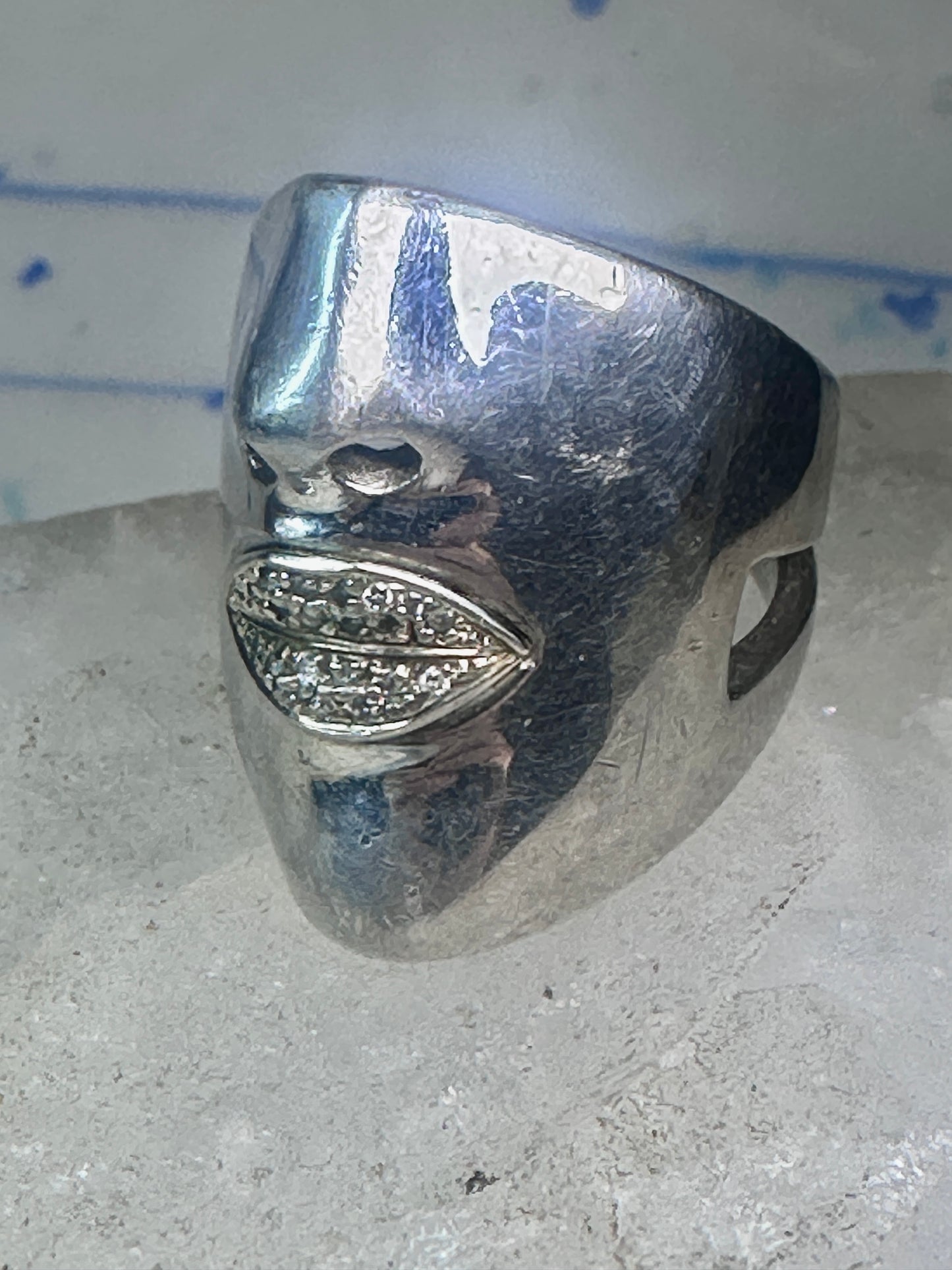 Sonia Bitton face ring Diamond lips band Size 6.75 sterling silver women