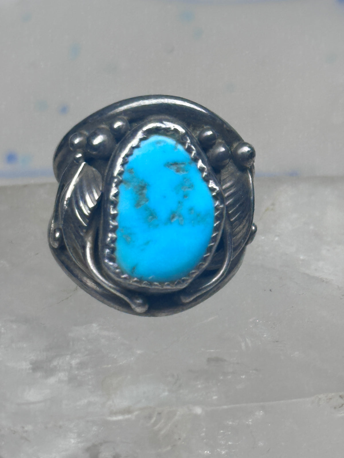 Vintage Sterling Silver Kingman Turquoise Stamped Leaf Ring Tom Ahasteen Size 10.50 925