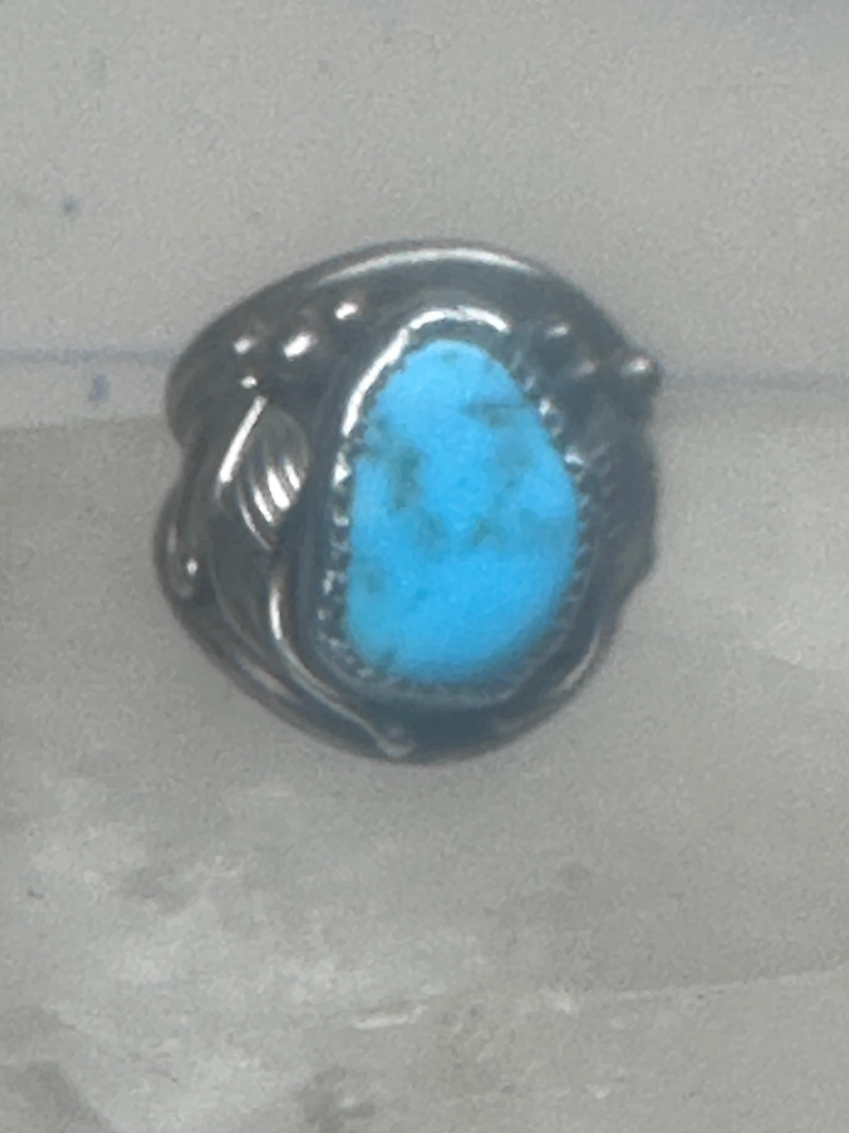Vintage Sterling Silver Kingman Turquoise Stamped Leaf Ring Tom Ahasteen Size 10.50 925