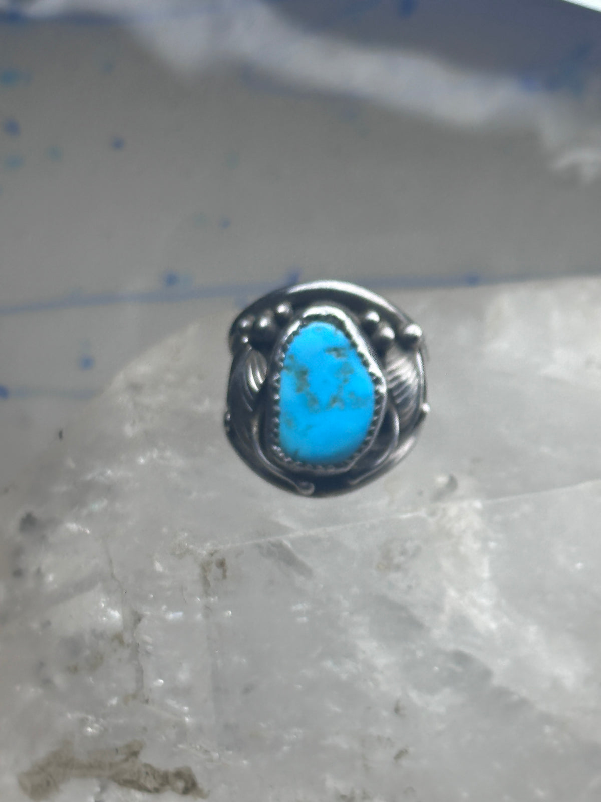 Vintage Sterling Silver Kingman Turquoise Stamped Leaf Ring Tom Ahasteen Size 10.50 925