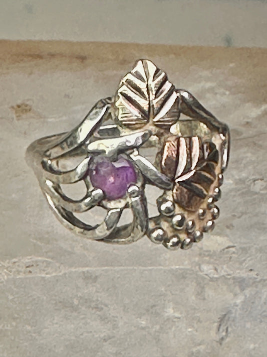 Black Hills Gold ring leaves amethyst band size 6 sterling silver women girls