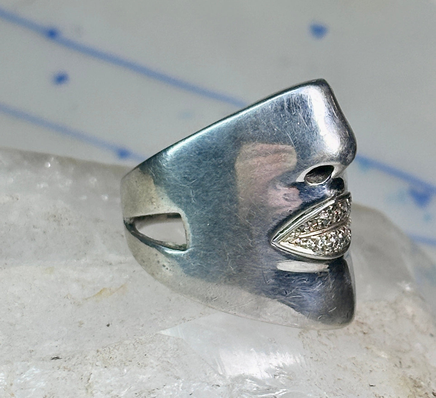 Sonia Bitton face ring Diamond lips band Size 6.75 sterling silver women
