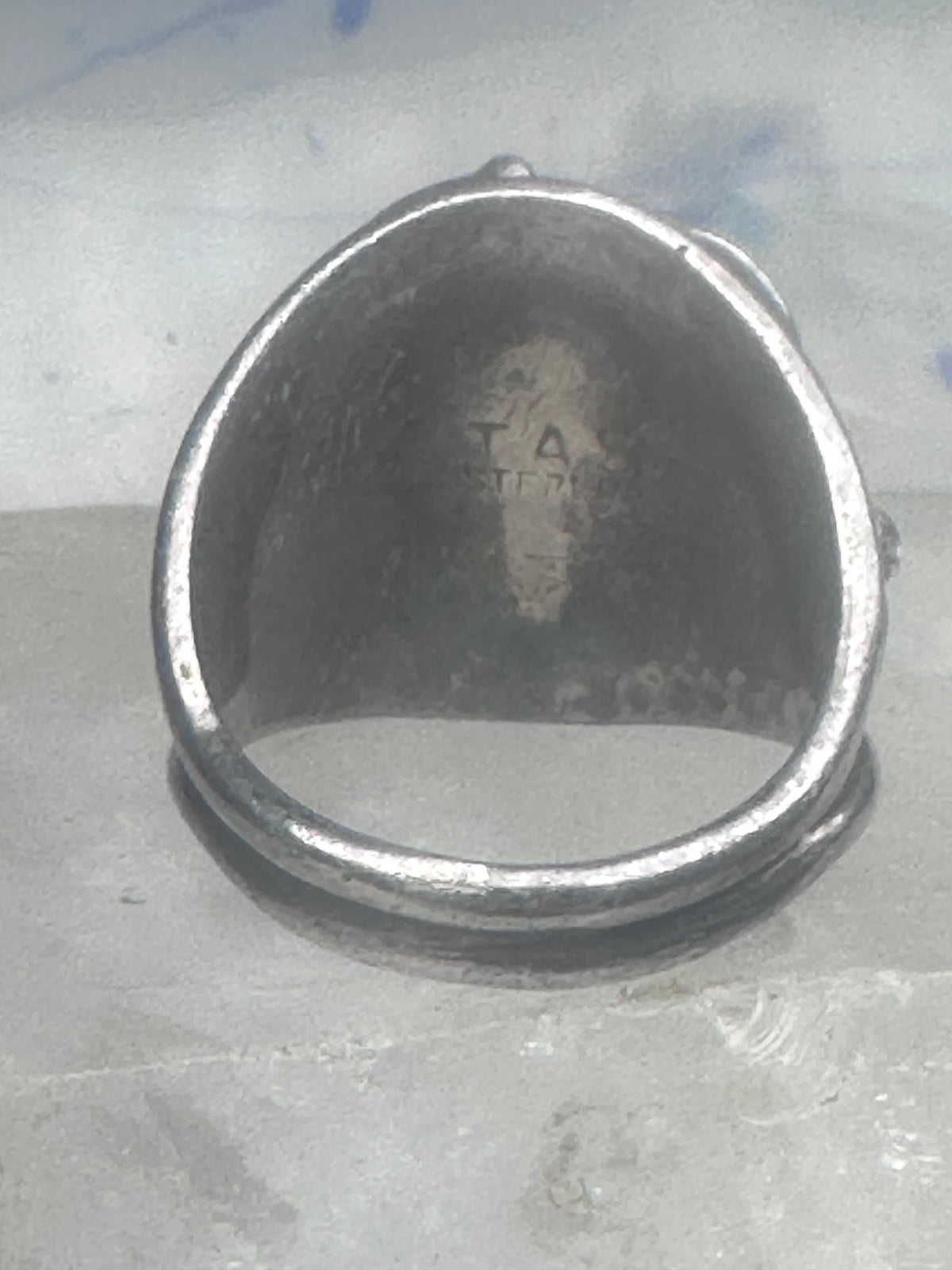Vintage Sterling Silver Kingman Turquoise Stamped Leaf Ring Tom Ahasteen Size 10.50 925