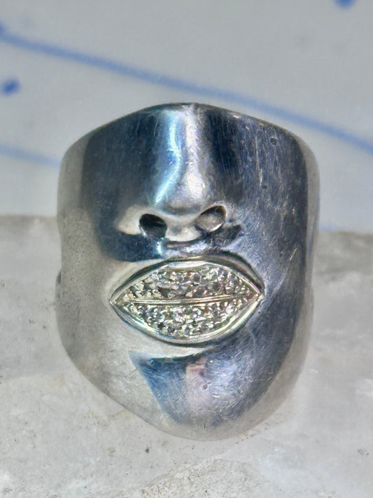 Sonia Bitton face ring Diamond lips band Size 6.75 sterling silver women