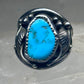 Vintage Sterling Silver Kingman Turquoise Stamped Leaf Ring Tom Ahasteen Size 10.50 925