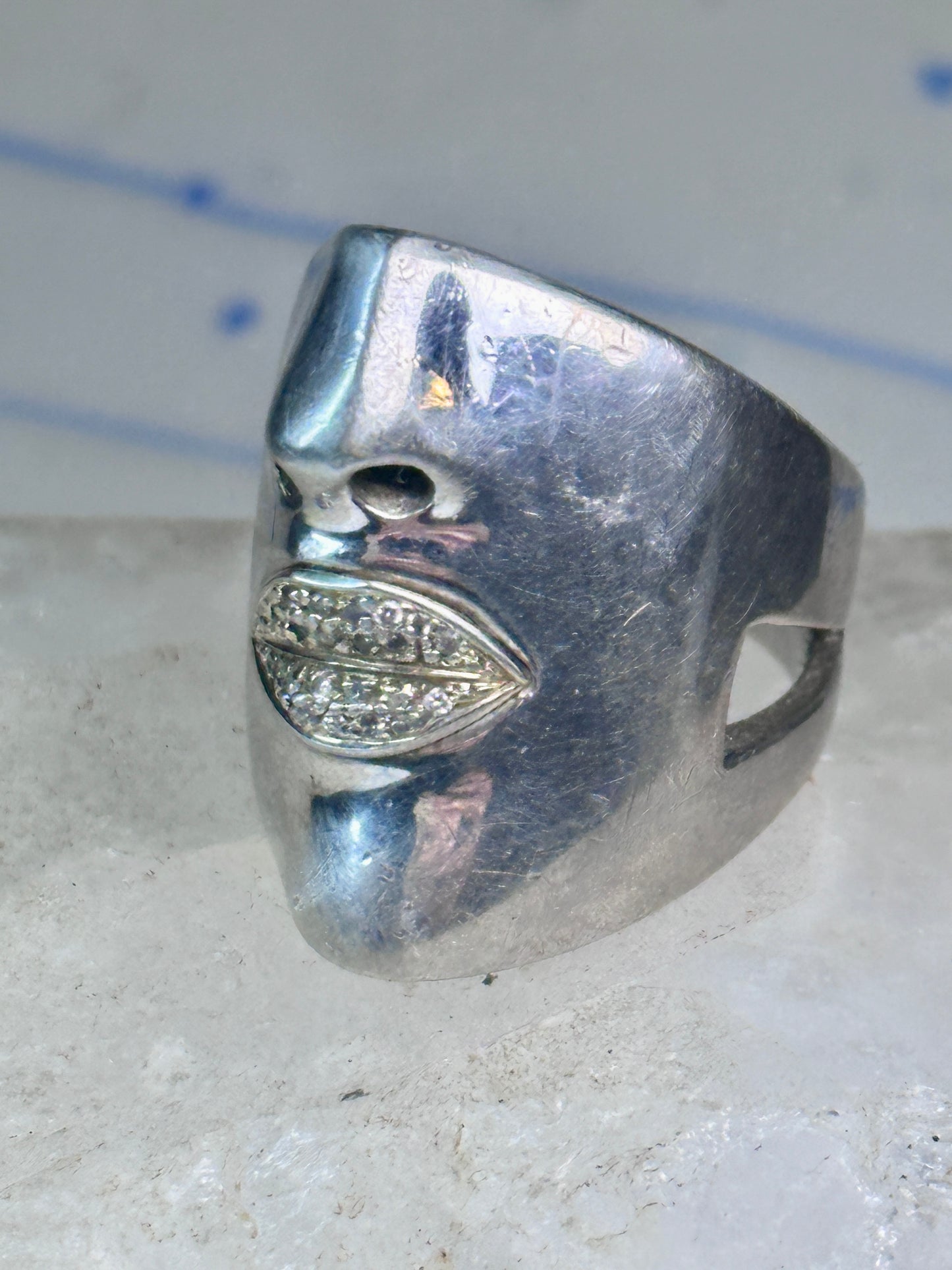 Sonia Bitton face ring Diamond lips band Size 6.75 sterling silver women