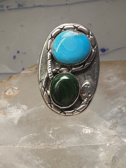 Navajo Ring Snake Turquoise malachite band size 10.5 sterling silver men women