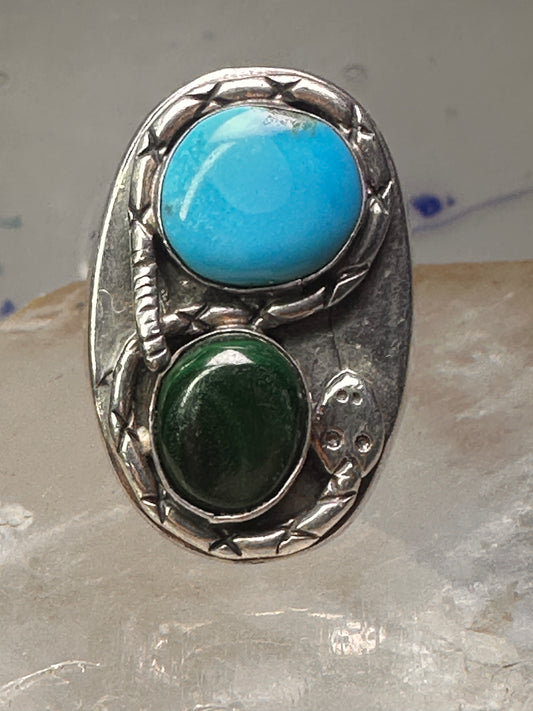 Navajo Ring Snake Turquoise malachite band size 10.5 sterling silver men women