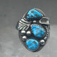 Vintage Sterling Silver Morenci Blue Turquoise Three Stone Leaf Ring Size 9.50 925