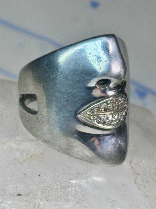 Sonia Bitton face ring Diamond lips band Size 6.75 sterling silver women