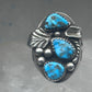 Vintage Sterling Silver Morenci Blue Turquoise Three Stone Leaf Ring Size 9.50 925