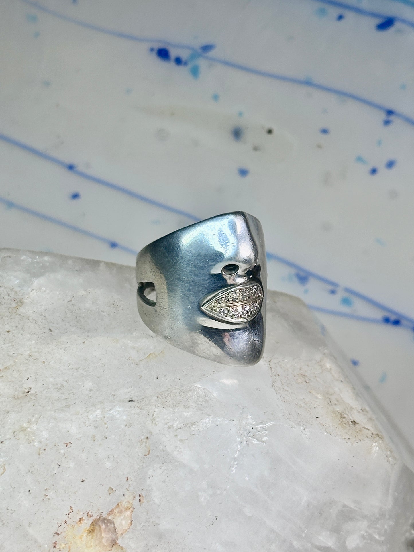 Sonia Bitton face ring Diamond lips band Size 6.75 sterling silver women