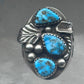 Vintage Sterling Silver Morenci Blue Turquoise Three Stone Leaf Ring Size 9.50 925